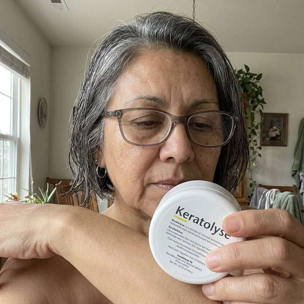 Cris's upper arm at week 3 — the rough keratosis-pilaris bumps visibly fading