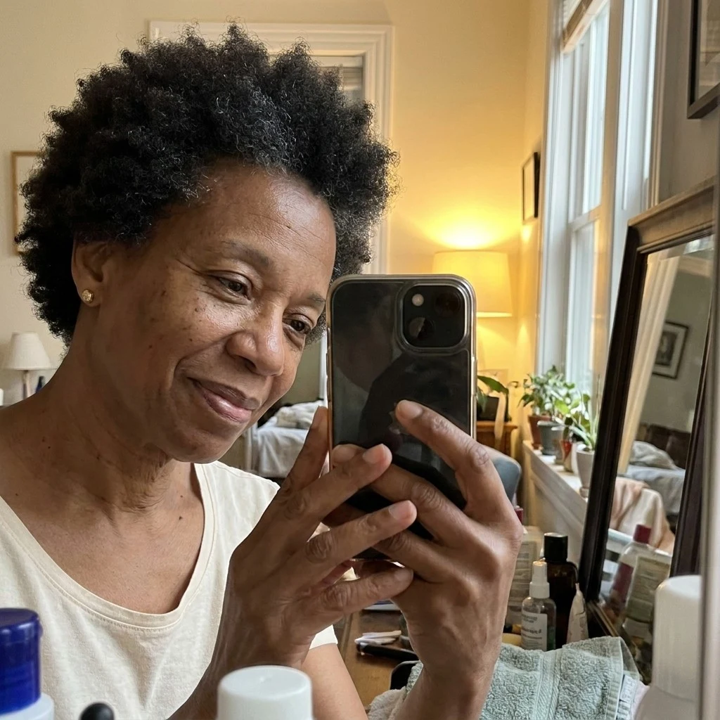 Angela's cheek — the whole patch fading evenly, edges no longer spreading