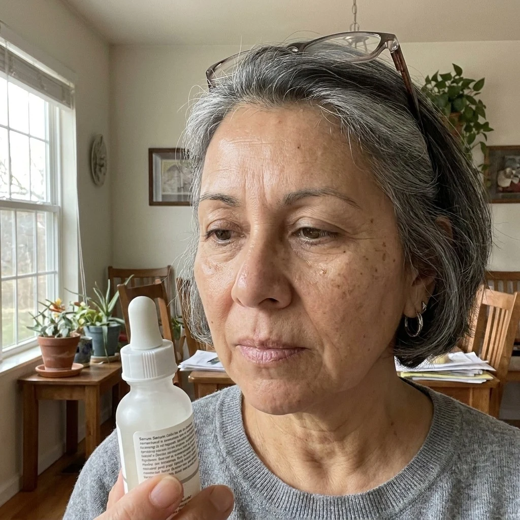 Cris's nightly routine — Melanolyse pump bottle on the bathroom counter