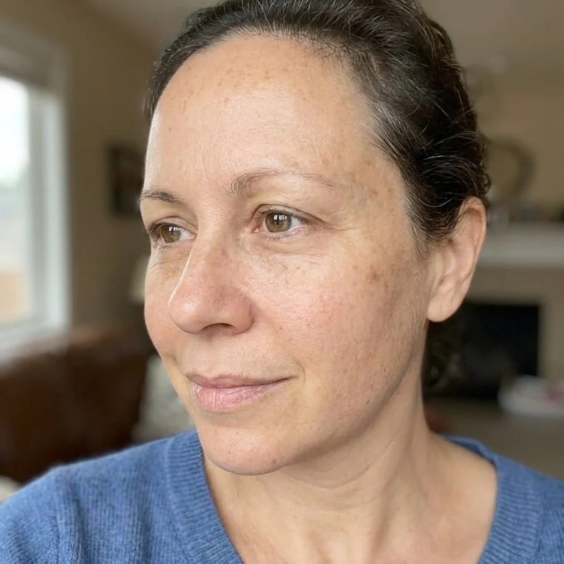 Week-12 result — even, clear cheek skin, the dark patches faded