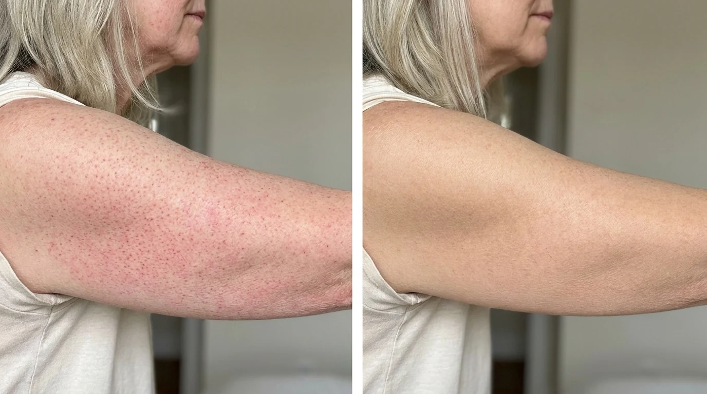 Maya R. — face glow, week 0 vs week 4