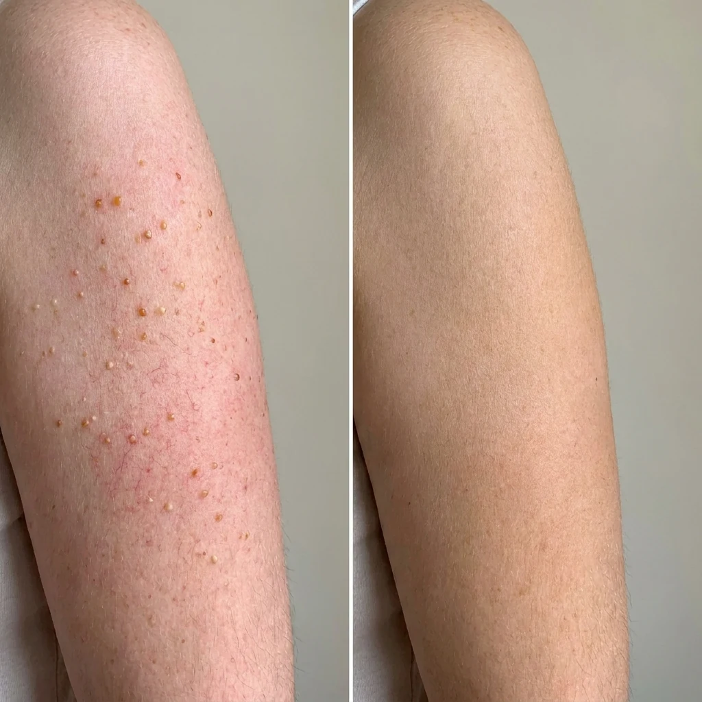 SkinScience user 1 — upper arm strawberry-skin, day 1 vs day 30