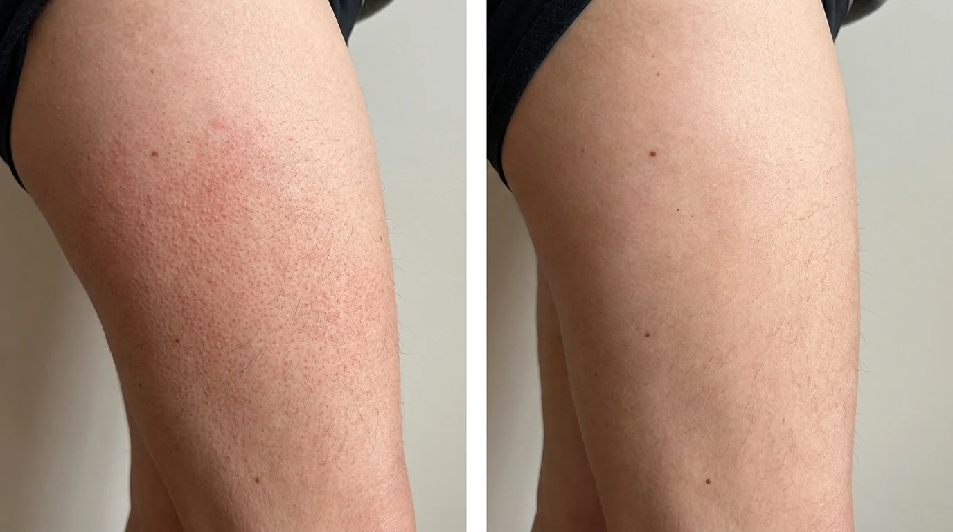 Cris D. — outer thigh, day 1 vs day 30