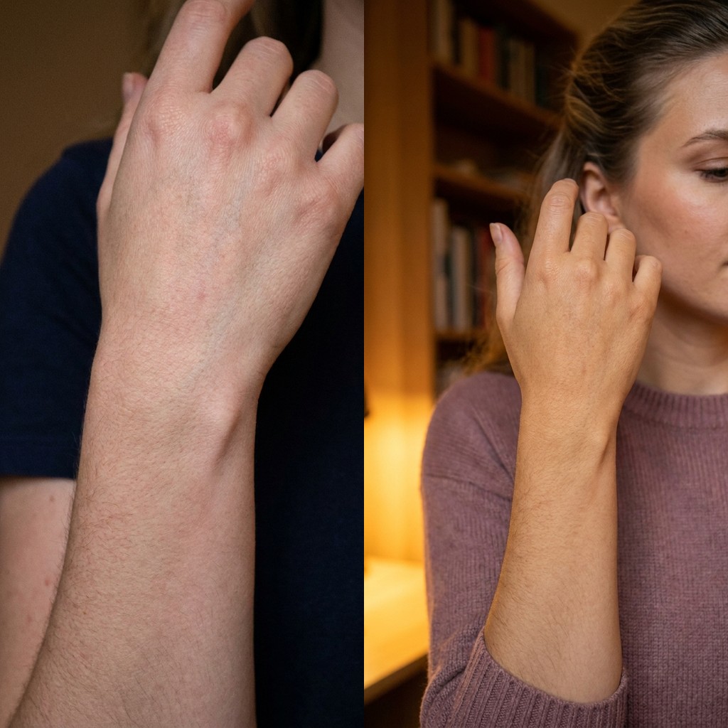 Bronze before and after — hand tan, pale vs golden tan