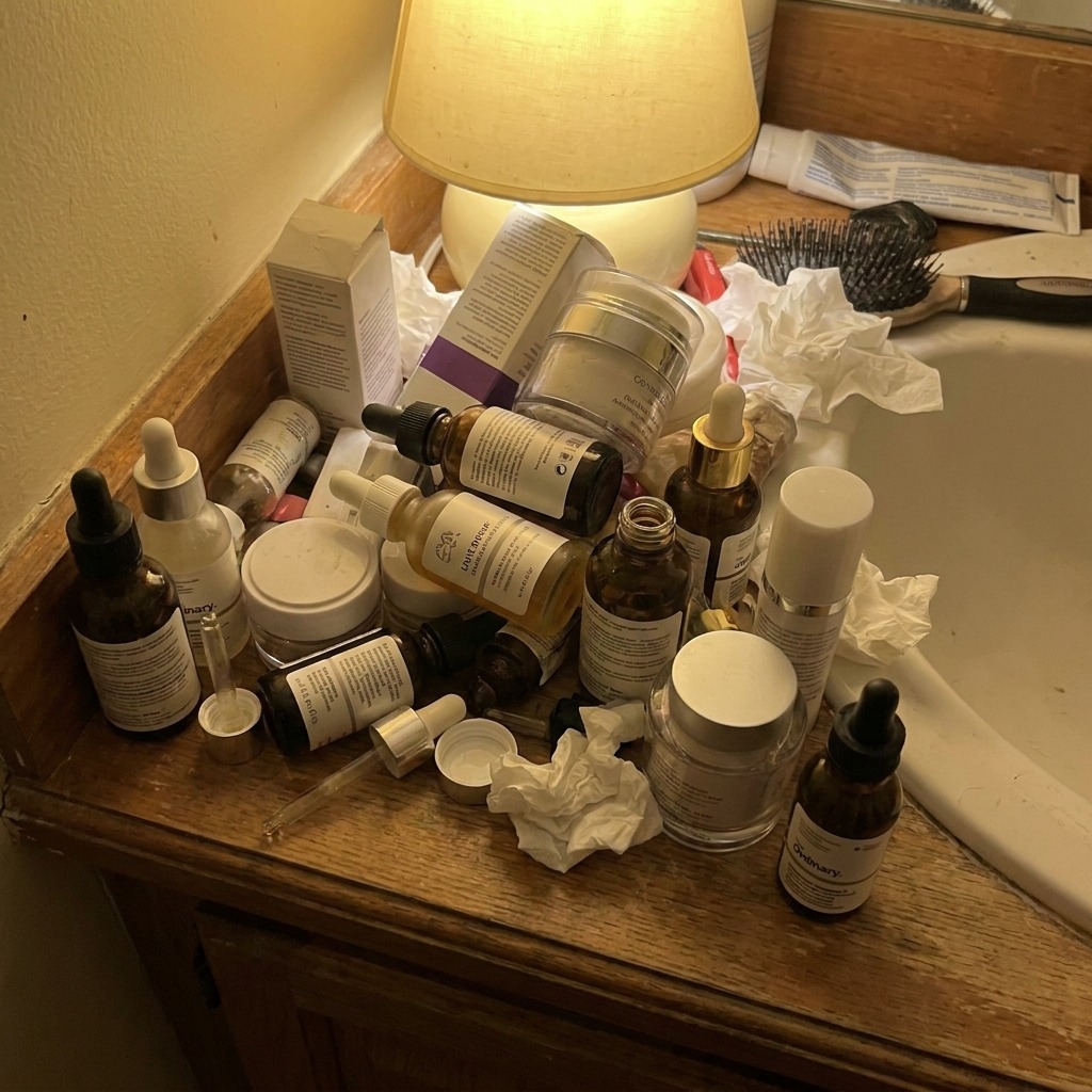 Dermalyse — the pile of products she tried and gave up on before