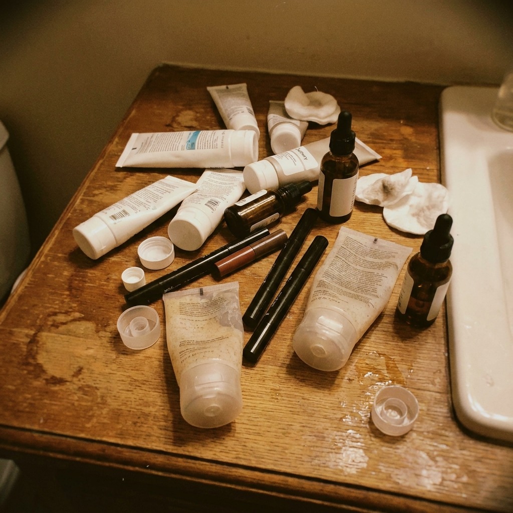 Melanolyse — the pile of products she tried and gave up on before